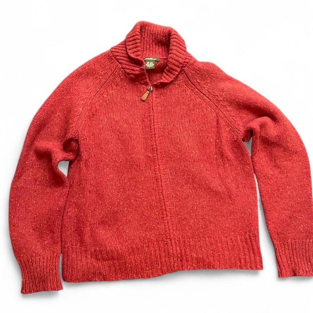 Eddie Bauer Women's L Cozy Orange Wool Blend Fall Knit Full Zip Cardigan Sweater